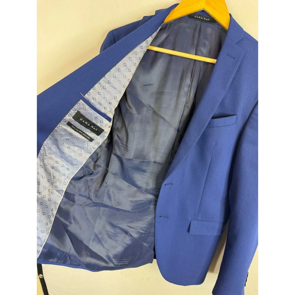 Zara Man Royal Blue Slim Fit Two Piece Suit Blazer 38 Pants 30X30